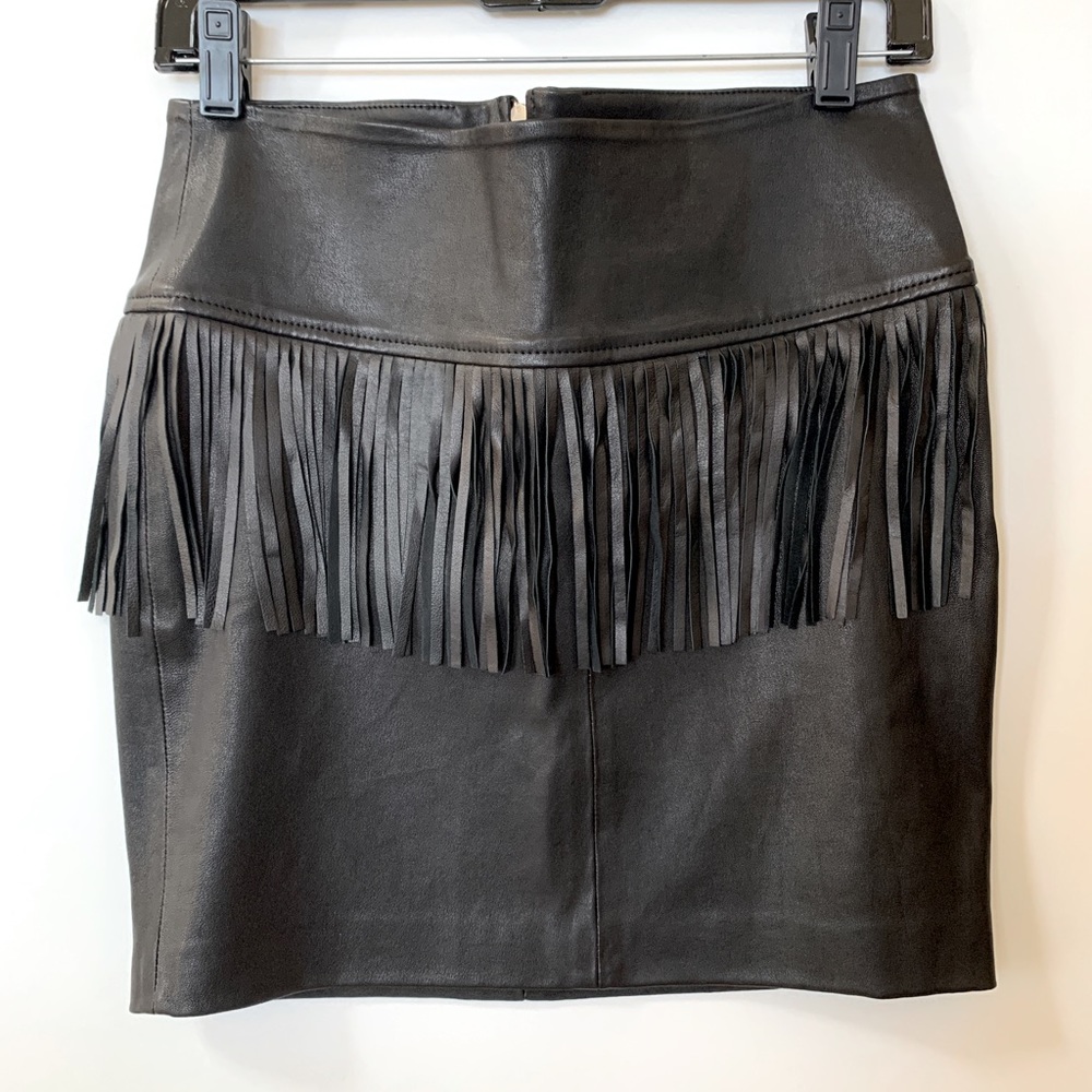 Iro Paris Black Leather Fringe Mini Skirt Sz 38